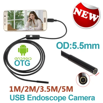 Android Phone Micro USB Endoscope Camera 5.5mm Lens 6LED Portable OTG USB Endoscope 1M 2M 3.5M 5M USB Android Phone Borescope