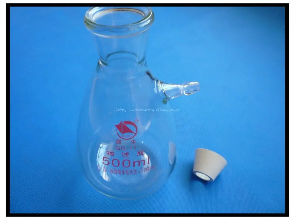 500ml Buchner Filting Flask, Heavy Wall, Borosilicate Glass Material, with Matching Rubber Adapter
