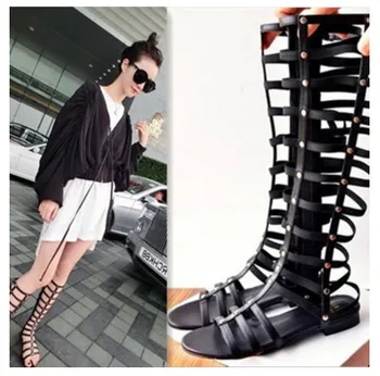 2017 Summer Couple Romantic Sandals Women's Flatbed Fashion Banded Gaopu Hollow Roman Boots