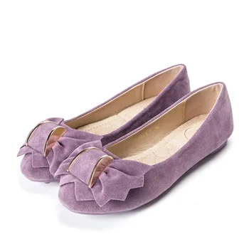 Comfortable Soft Suede Leather Women Flat Shoes Bowknot Sweet Ballet Flats Woman Spring Summer Women's Leisure Shoes Plus Size42