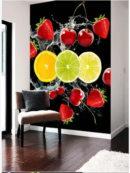 Custom 3d photo wallpaper 3d wall mural wallpaper HD spray fruit strawberry cherry fruit mural 3d wallpaper for living room wall