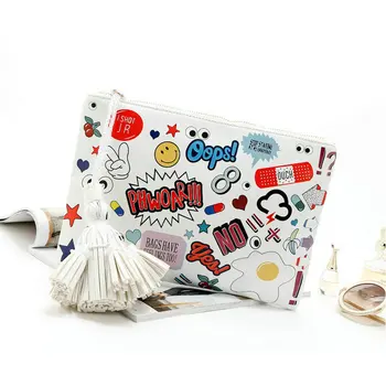 Fashioon emoji clutch women's cartoon envelope bag lovely printing handbag tassel with all over stickers