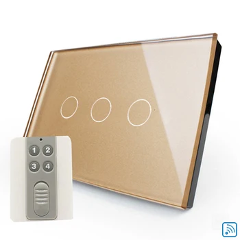 US/AU standard wireless remote control touch light switch wall switch 3gang golden crystal glass panel with LED