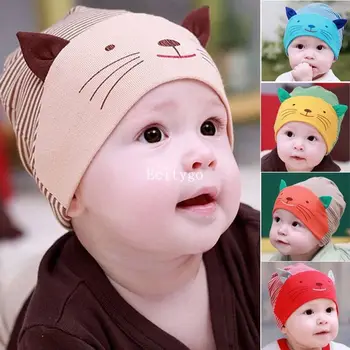 Fashion New Unisex Newborn Toodler Infant Striped Cotton Cap Cat Beanie Hat 5 Color Y1