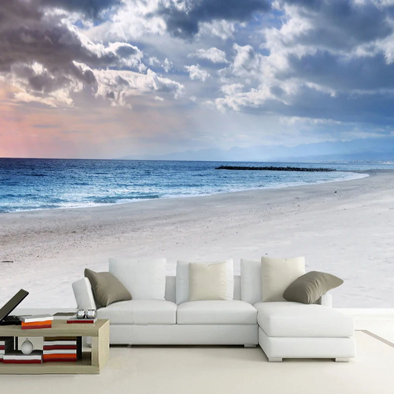 Modern Simple Blue Sky And White Clouds Seaside Landscape Photo Wallpaper Restaurant Living Room Backdrop Wall Nature 3D Mural