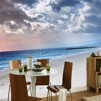 Modern Simple Blue Sky And White Clouds Seaside Landscape Photo Wallpaper Restaurant Living Room Backdrop Wall Nature 3D Mural