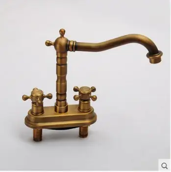 Promotion Dual Hole Bathroom Basin Faucet Antique Brass Pattern Mixer Tap bathroom sink faucet Fashion water tap