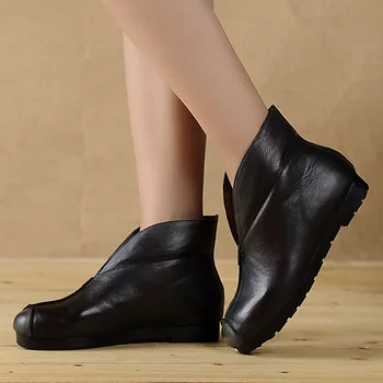 Autumn and winter all-match women boots soft bottom comfortable simple genuine leather round toe ankle boots low heels handmade