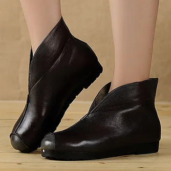 Autumn and winter all-match women boots soft bottom comfortable simple genuine leather round toe ankle boots low heels handmade