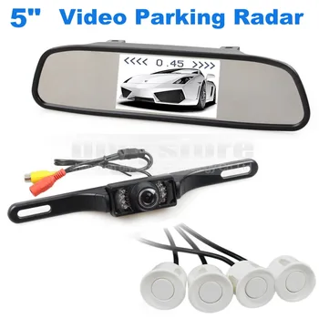 DIYKIT 5 Inch Rear View Car Mirror Monitor Kit + Video Parking Radar + IR Rear View Car Camera Parking Assistance System