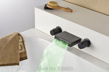 W/ LED Light Changing Bathroom Tub Faucet Dual Handles Oil Rubbed Bronze Mixer Tap Vintage Shower Faucet Deck Mount