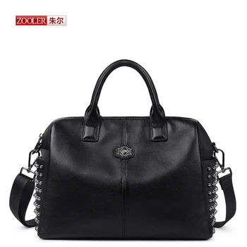 ZOOLER 2017 New Woman Handbags Vintage Rivet Top-Handle Shoulder Bag Tote Black Ladies famous brand Real leather bags# D-2380