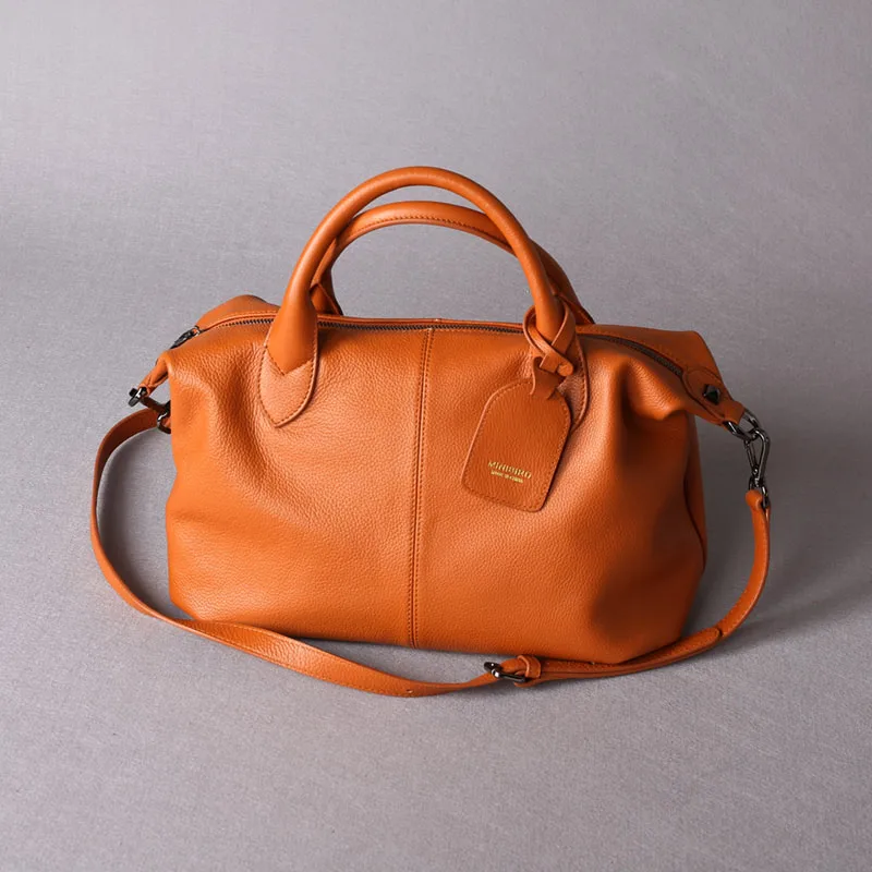 Minibird Lady Fashion Genuine Dry-milled Leather Handbags Women Crossbody Bags Cowskin Soft Hobos Toes Brown Black