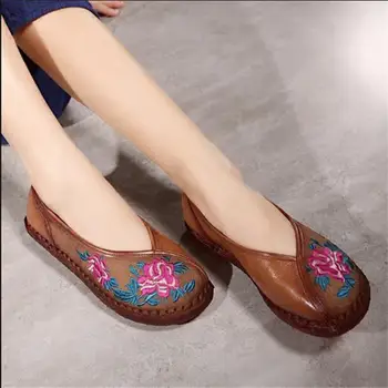 2016 spring women shoes handmade national trend genuine leather shoes soft bottom embroidered shoes casual shoes