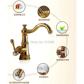 Retail - Luxury Brass Basin Faucet, Gold Color Basin Mixer, Deck Mounted Basin Tap, L14227