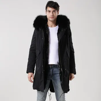 Casual fashion Italy design Mr raccoon fur long jacket, army green, dark blue, black fur lined furs parka