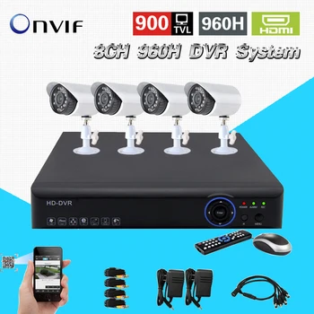 TEATE 8ch CCTV System H.264 AHD-L 960H realtime recording DVR recorder 4pcs 900TVL CMOS outdoor IR waterproof Security cameras