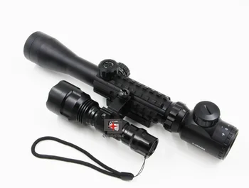 Combo 3-9x40EG Rifle Scope w/ CREE T6 LED Hunting Flashlight 5 Mode C8 Torch Flash Light Hunting Compact Gun Weapon Optical