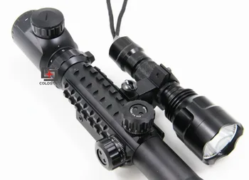 Combo 3-9x40EG Rifle Scope w/ CREE T6 LED Hunting Flashlight 5 Mode C8 Torch Flash Light Hunting Compact Gun Weapon Optical