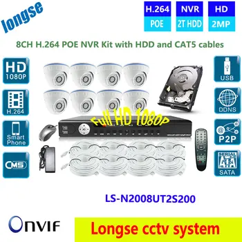 With 2TB HDD 8CH NVR Kits H.264 Security System 8 pcs 1080P Dome camera with POE P2P CCTV IP Camera CCTV Kits