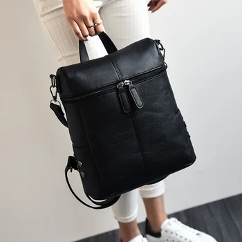 Simple Style Backpack Women PU Leather Backpacks For Teenage Girls School Bags Fashion Vintage Solid Shoulder Bag Pink