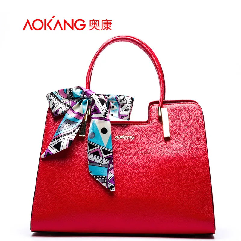 Aokang 2016 Spring Brand Design Ladies Bags Fashion Genuine leather Bag for Women Ladies Hand Bags Cow Leather Tote