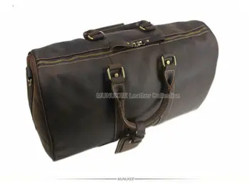 Vintage Crazy Horse Genuine Leather Travel bag Men Duffel Bag Luggage Travel Bag Large Men Leather Duffle Bag Weekend Tote Big