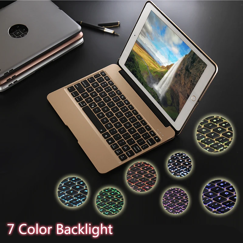 Aluminum Keyboard Cover Case with 7 Colors Backlight Backlit Wireless Bluetooth Keyboard & Power Bank For ipad Mini 4 Mini4+Gift