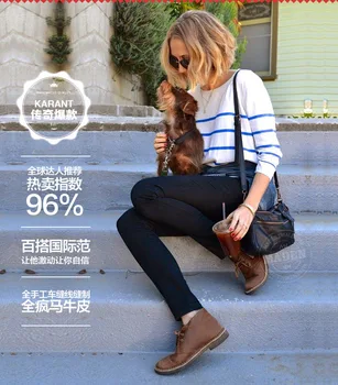 Stylish leather woman casual shoes European retro design desert classic short boots round girl Martin street tide travel shoes