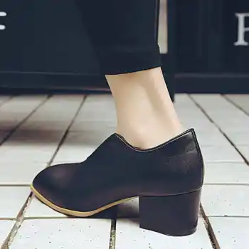 New fashion shallow brand shoes high heel genuine leather squre toe women pumps office lady nude shallow mature lazy shoes 89