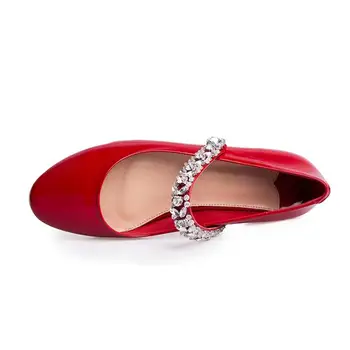New women red pumps low-heel crystal bling rhinestone round toe sweet princess style solid causal work shoes fashion pregnant