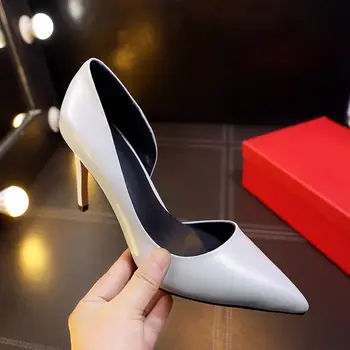 Shoes women thin super high heel white black women pumps solid color pointed toe party nude office lady shoes 76