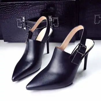 New fashion brand shoes elegant high heels woman sandals pointed toe Rome style real leather office lady party causal shoes 26