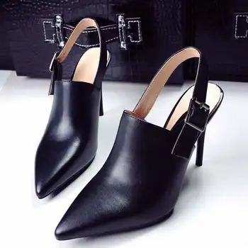 New fashion brand shoes elegant high heels woman sandals pointed toe Rome style real leather office lady party causal shoes 26