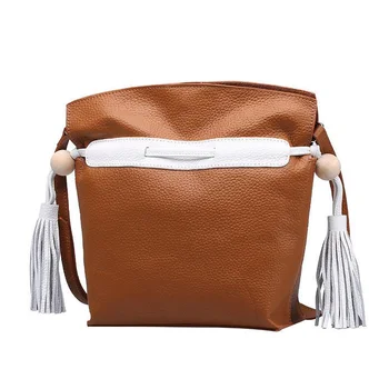 New Design women tassel shoulder bags Genuine Leather feminino composite bags Lichee Pattern lady bucket bag crosbody bag