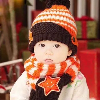 Fashion New Acrylic Baby Boy Girl Children Crochet Knit Winter hat with scarf/set Beanie Cap  5 colors Y1