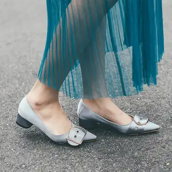 2017 New fashion handmade brand shoes black silk thick heel pointed toe women pumps slip on sweet elegant sexy women causal shoe