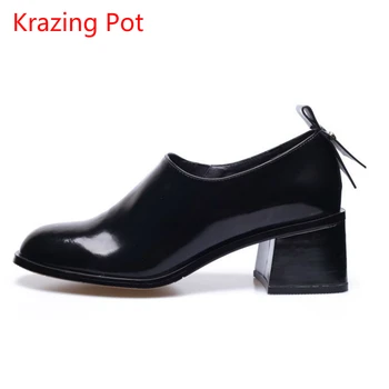 Fashion Round Toe High Heels Superstar Solid Classic Brand Woman Pumps Thick Heel Genuine Leather Grandma Shoes Lady Glove Shoes