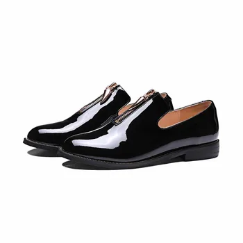 2017 New Genuine Leather Round Toe Solid Loafers Metal Decoration Zipper European Style Low Heel Brand Shoes Handmade Pumps 66