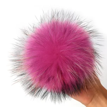10X Winter Hat's Fur Pompoms Real Nature Raccoon Fur Ball Chain with Button Hat Gloves Bag Fox Fur Pompoms Accessorie Keychain