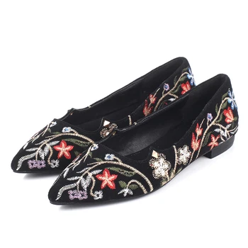New Fashion Black Brand Spring Nubuck Leather Embroidery Sweet Classic Thick Heel Women Pumps Sexy Contracted Lady Causal Shoes