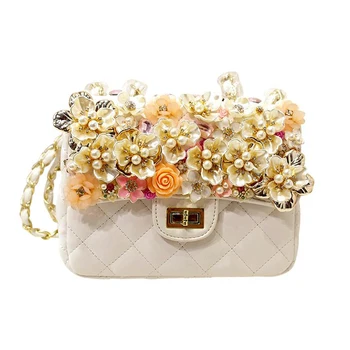2016 Sell Well Handmade Pearl Flowers Women Shoulder Bag Fashion Chains Mini Bag Ladies Diamond Women Messenger Small Bag