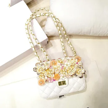 2016 Sell Well Handmade Pearl Flowers Women Shoulder Bag Fashion Chains Mini Bag Ladies Diamond Women Messenger Small Bag