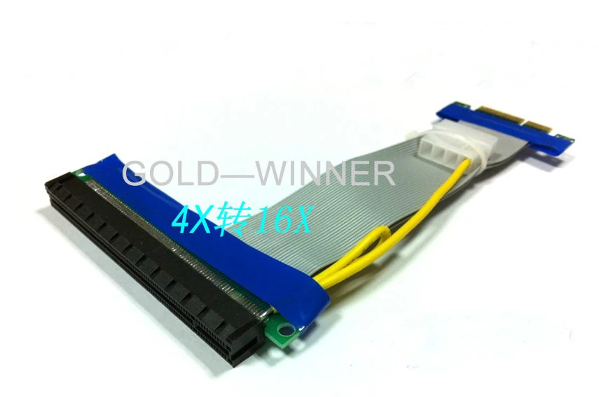 1PCS---Brand NEW PCI-e express 4X to16X Riser Extender Card with molex power + ribbon cable 19cm