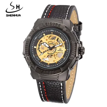 Promotion SHENHUA Luxury Men's Watch Leather Band Automatic Self-wind Mechanical Wrist Watches For Men Casual Sports Men Watches