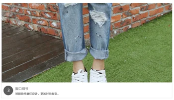 Jeans Womens 2017 Korean Fashion Vintage Ripped Hole Printed Blue Denim Pants Trousers Slim Long Pencil Pants jeans femme B65