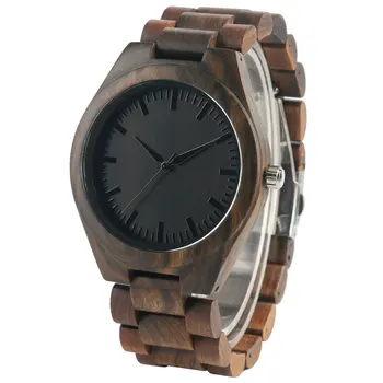 Unique Design Hand-made Nature Men's Quartz Black Dial Watches with Full Wooden Watchband for Gift Reloj de madera