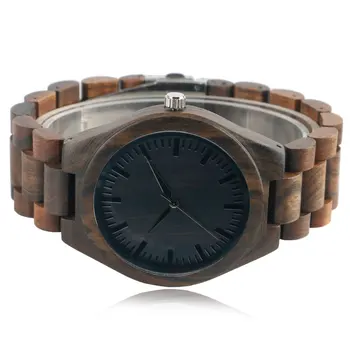 Unique Design Hand-made Nature Men's Quartz Black Dial Watches with Full Wooden Watchband for Gift Reloj de madera