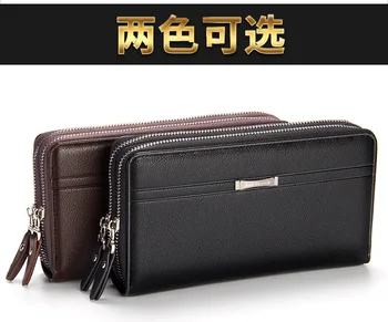 Luxury Brand Business Long Men Wallets PU Leather Clutch Purse Men Handy Bag Carteira Brown Black Top Double Zipper Large Wallet