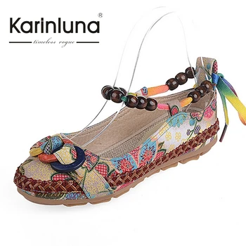 2017 big size 35-42 Casual Flat Shoes Women Flats Handmade Beaded Ankle Straps Loafers Ethnic Embroidered Woman Shoes